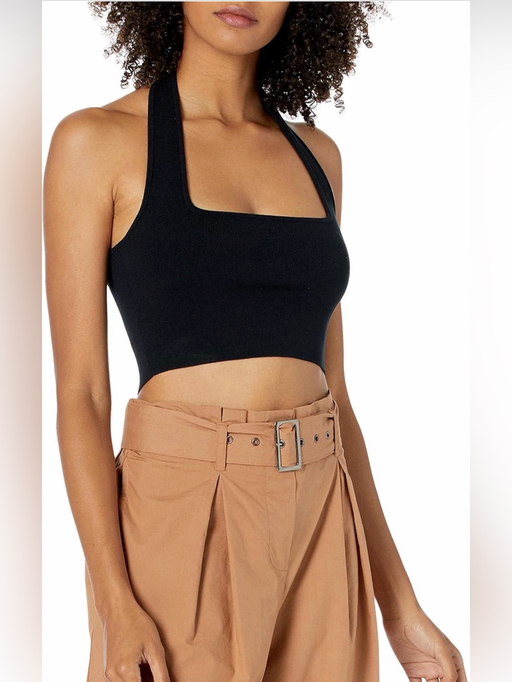 The Drop Black Square-Neck Halter Crop Top small
